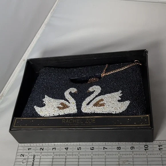 Rachel Zoe Beaded Clutch Purse with Swan Design - Picture 6 of 7